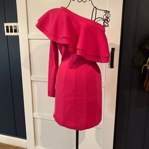 Endless Rose One-Shoulder Ruffle Dress in Hot Pink